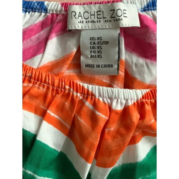 Rachel Zoe Crop Top Balloon Sleeve Multicolor Striped Off the Shoulder Womens XS - Picture 4 of 8